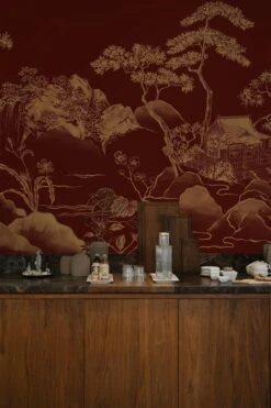 Asian Scenery Marsala Red -Belartestudio Shop AsianLuxe AsianScenery BAS06809034 MarsalaRed 3