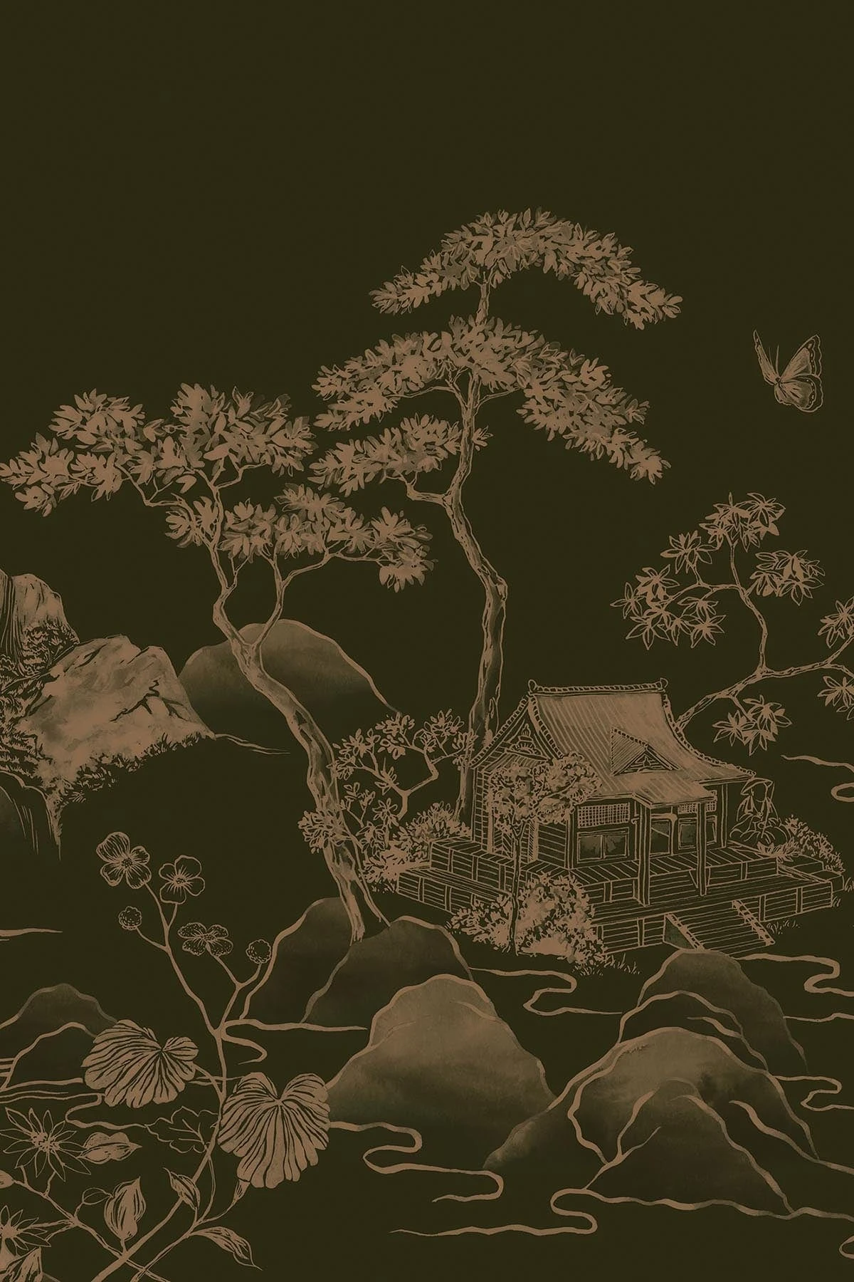 Asian Scenery Olive Green 2 Asian Scenery Olive Green - Image 2