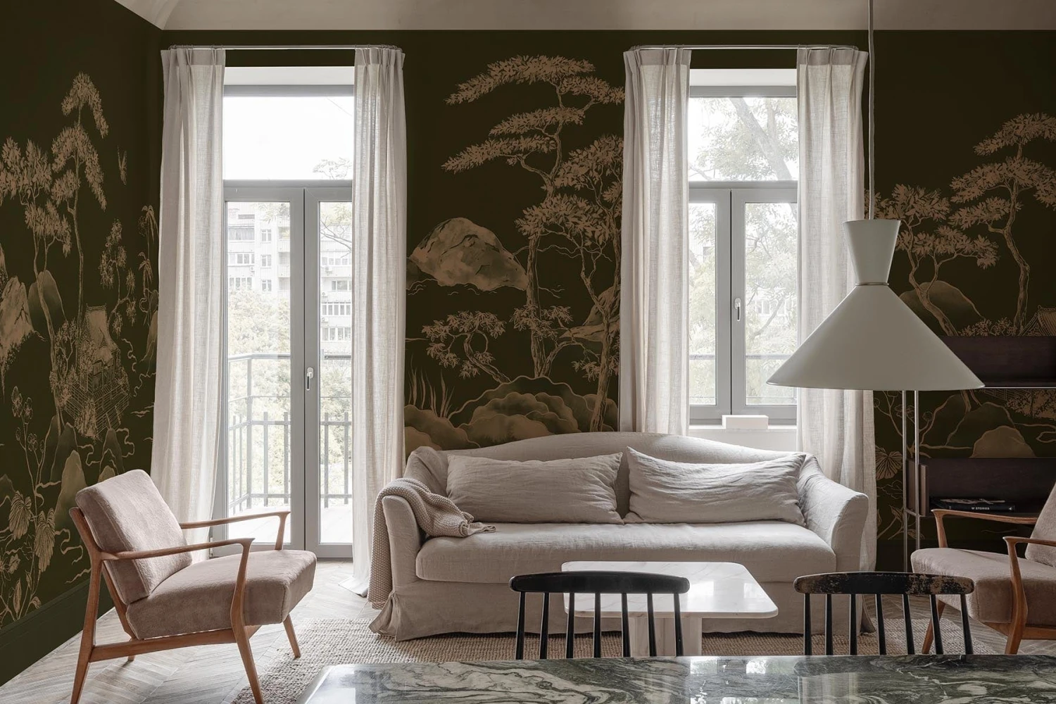 Asian Scenery Olive Green 4 Asian Scenery Olive Green - Image 4