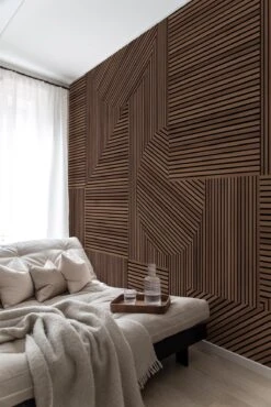 Graphic Rib Wood Wallpaper Brown Oak